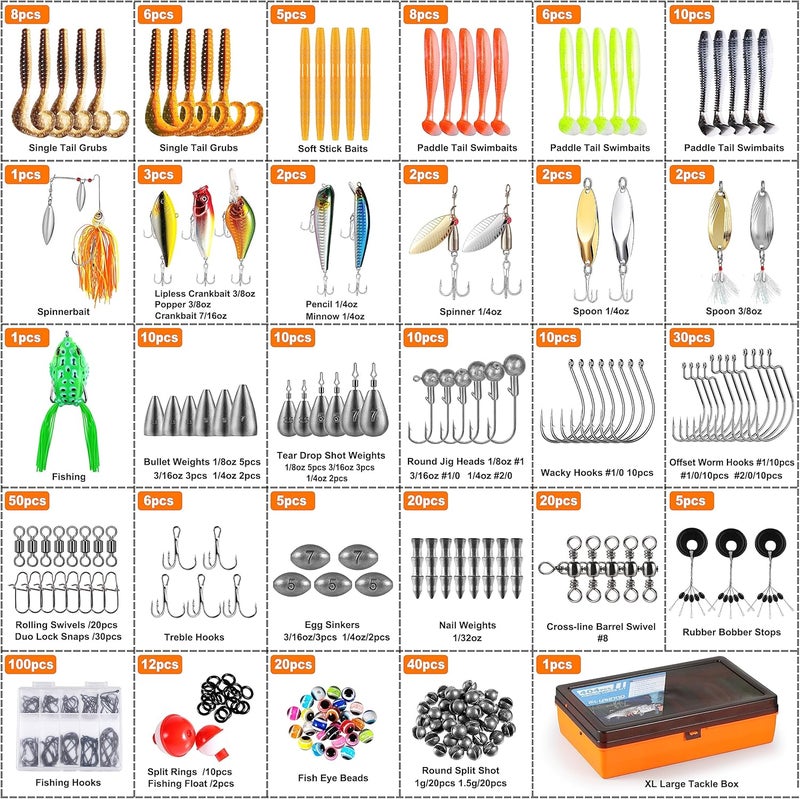 PLUSINNO 353/404 PCS Fishing Lures, Upgrade Fishing Tackle Box with Tackle Included, Crankbaits, Hooks, Weights, Other Accessories, Fishing Lure Bait Gear Equipment Kit Gift for Men Freshwater Bass - Image 3